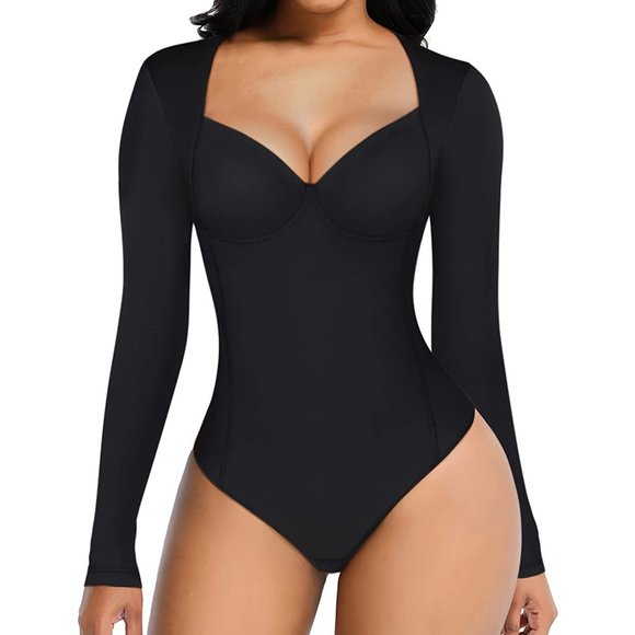 Long Sleeve Shapewear Bodysuit with Thong Back Medium - Picture 3 of 11